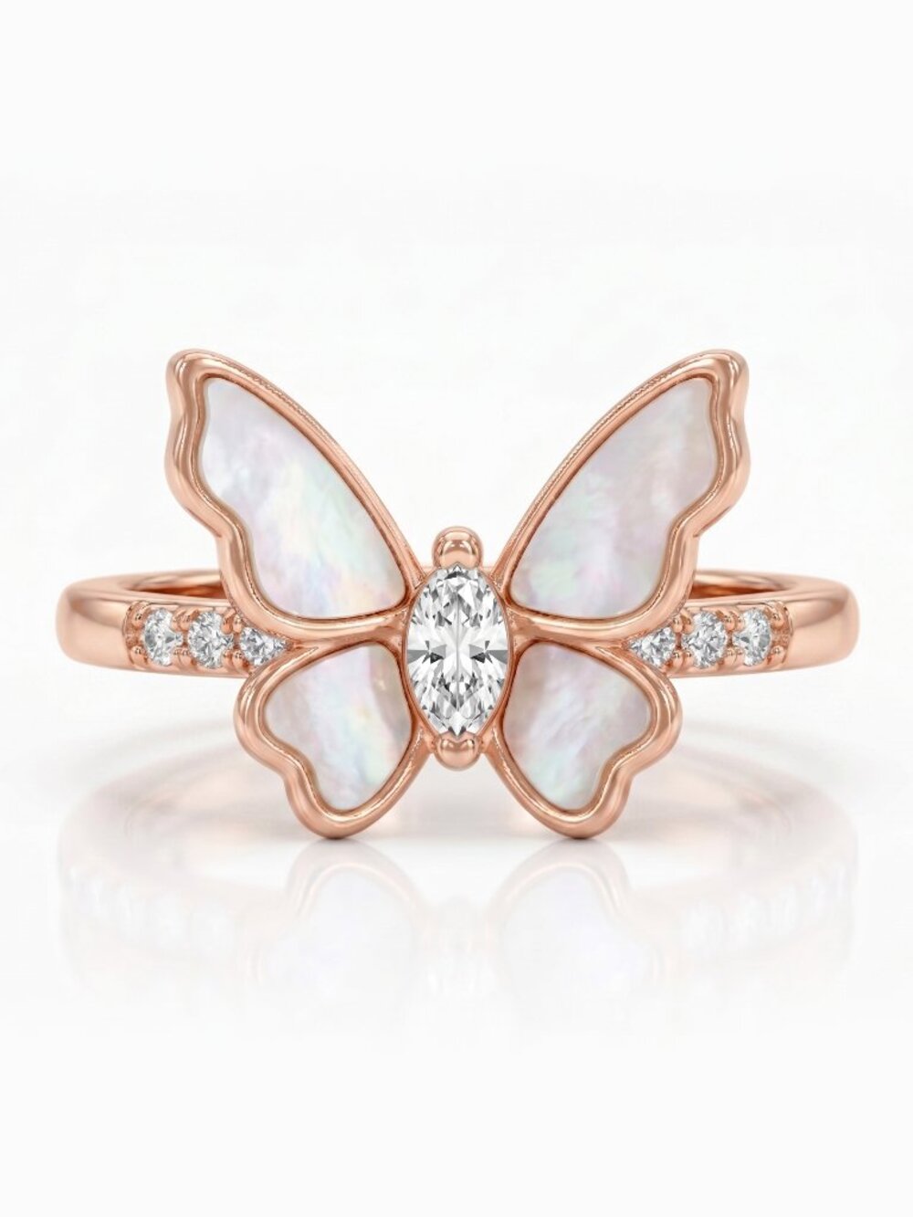 Rose Gold Butterfly ring with Mother of pearl, Charmed Aroma